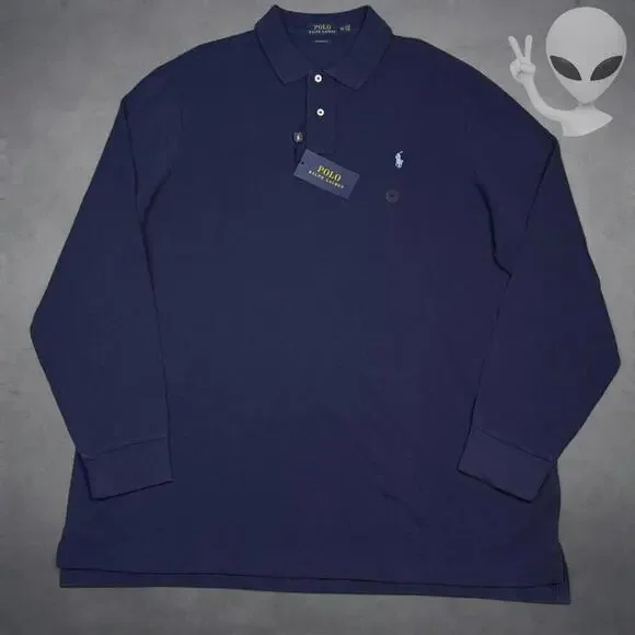 NWT Polo Ralph Lauren Long Sleeve Knit Polo Shirt 2XL Navy Classic Fit - Picture 2 of 6